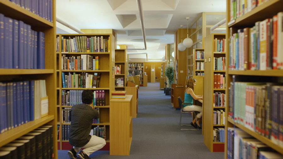 A Ǻ student in the library